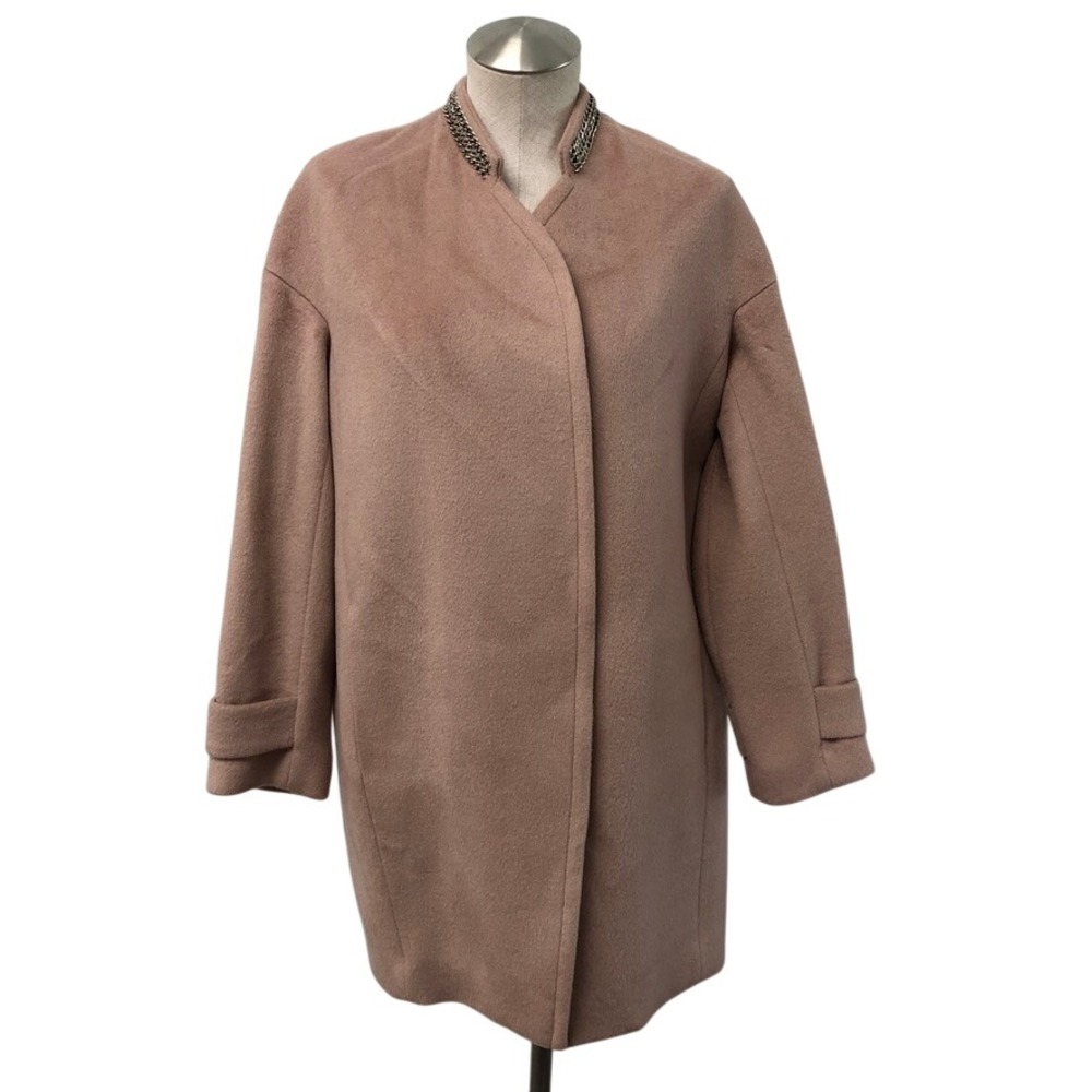 Rebecca Taylor Coat Womens 4 Pink Chain Collar Wool Blend Old Money Luxury